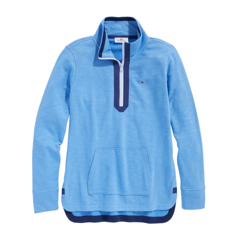 Vineyard Vines🐳  Women Pouch Pocket Slub 1/4 zip. Bayside Blue. Size Small. NWT